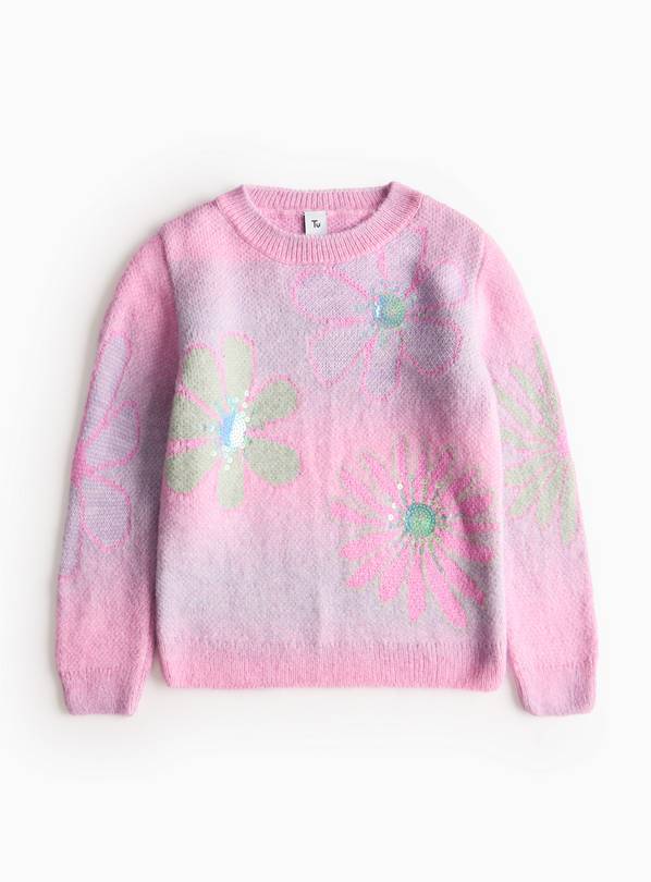 Pink Floral Sequin Detail Knitted Jumper 5 years